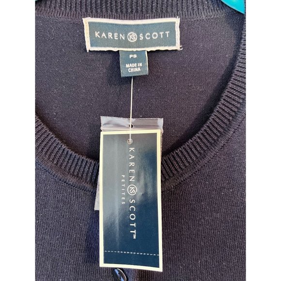 NWT Karen Scott “Jersey Cardi” Navy Blue Cardigan, Petite Small Sweater - Picture 3 of 7